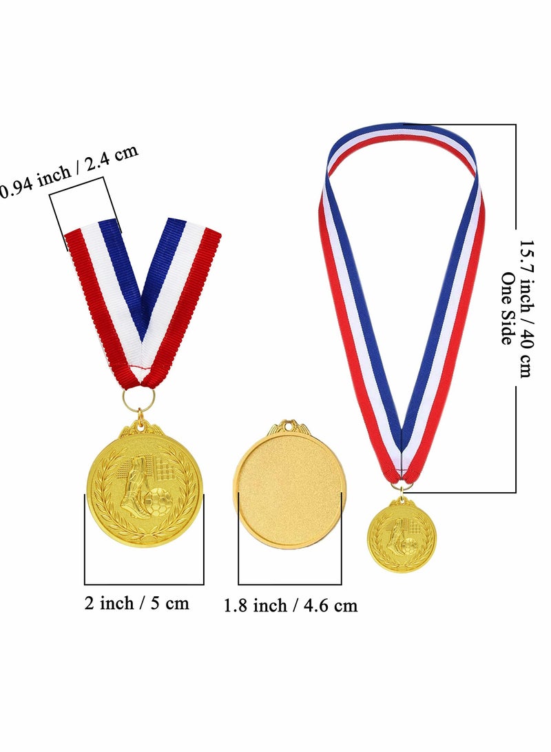 Football Medals for Kids, of Gold Metal Medal with Tricolour Nylon Ribbon, Party Favours Boys Children Adults (6-Pack)