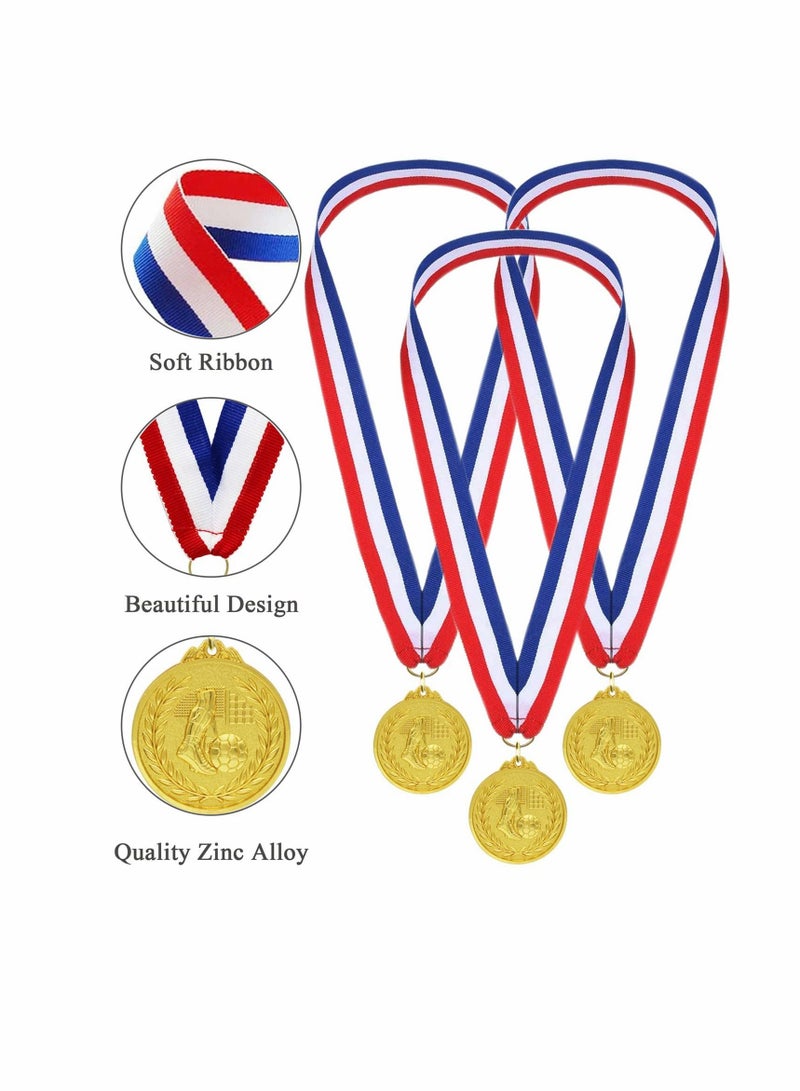 Football Medals for Kids, of Gold Metal Medal with Tricolour Nylon Ribbon, Party Favours Boys Children Adults (6-Pack)