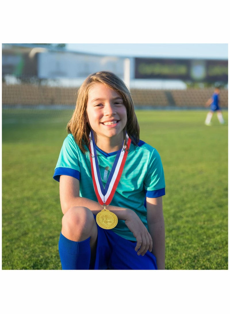 Football Medals for Kids, of Gold Metal Medal with Tricolour Nylon Ribbon, Party Favours Boys Children Adults (6-Pack)