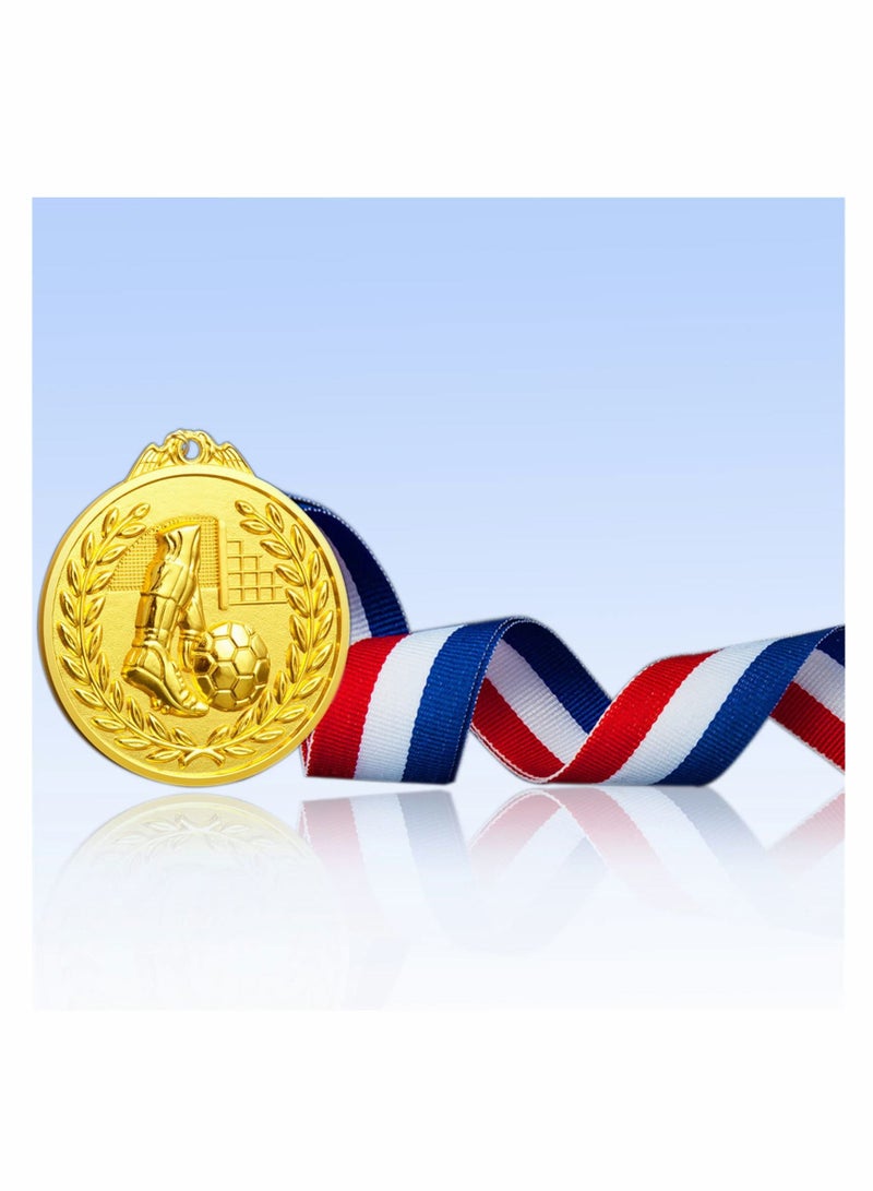 Football Medals for Kids, of Gold Metal Medal with Tricolour Nylon Ribbon, Party Favours Boys Children Adults (6-Pack)