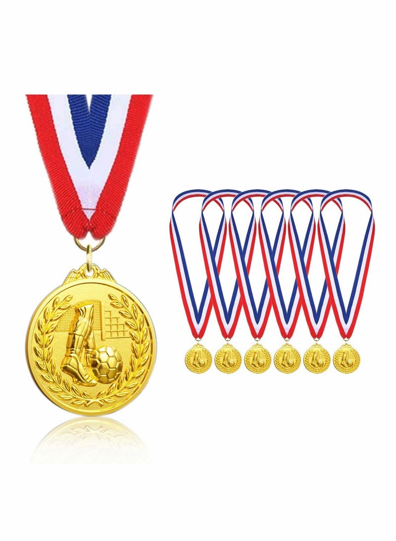 Football Medals for Kids, of Gold Metal Medal with Tricolour Nylon Ribbon, Party Favours Boys Children Adults (6-Pack)