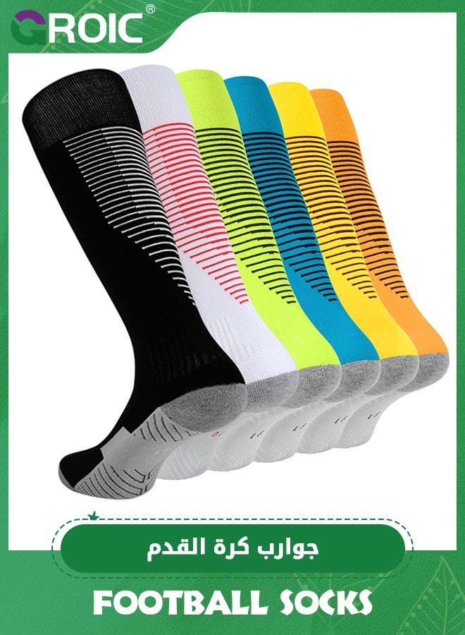 6 Pairs Soccer Socks for Men Women Knee High Cushion Football Baseball Softball Socks Multi-Sport Athletic Team Socks, Sports Basketball Woven Mid-Calf Socks, Elite Basketball Socks