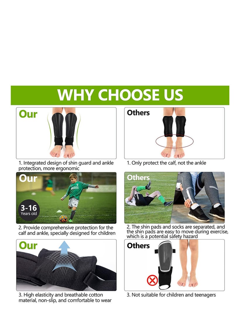 Football Shin Pads for Boys Kids, Non-Slip Shin Guards with Ankle Protection Footballs Training Equipment for Girls Youth Toddler Children