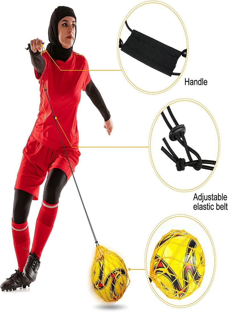 2Pcs Soccer Kick Trainer Waist Belt Throw Trainer Handle Solo Soccer Trainer Juggling Net Elastic Soccer Training Equipment for Kids Adults Training Aid Ball Size 3 4 5-Yellow