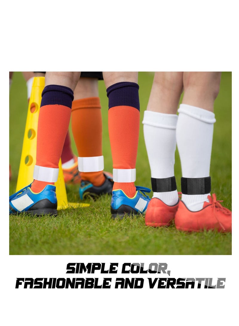 Soccer Shin Guard Straps, Anti Slip Shin Guard Stays Legging Shin Guard Holders, Football Socks Shin Fixed Straps for Sports Kicking Ball Running Cycling Youth Adults, Black and White (12 Pcs)