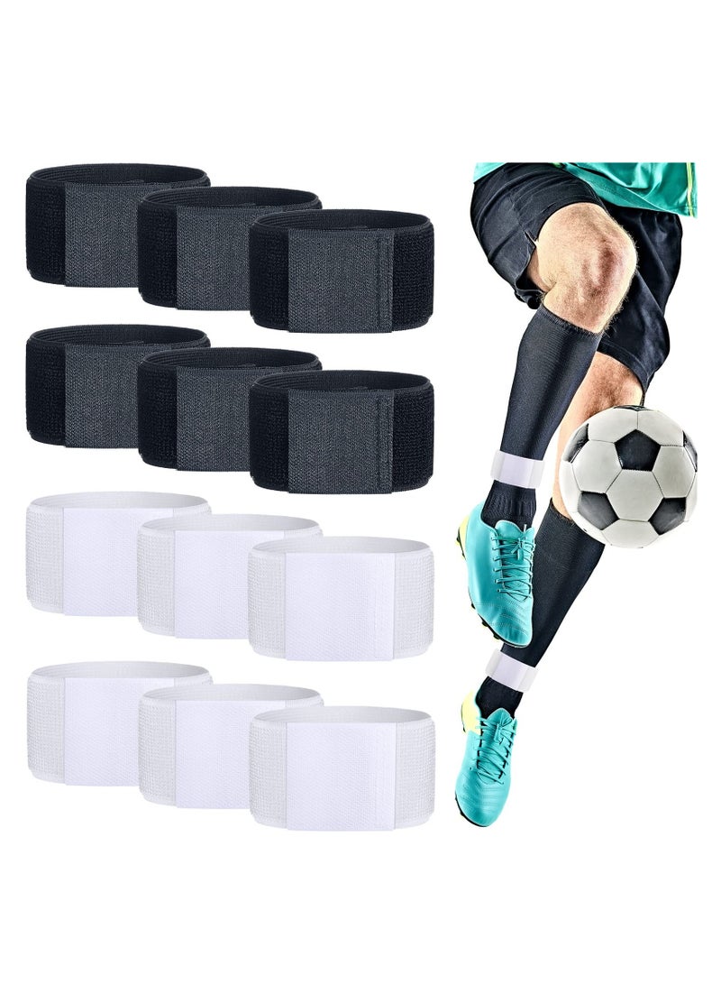 Soccer Shin Guard Straps, Anti Slip Shin Guard Stays Legging Shin Guard Holders, Football Socks Shin Fixed Straps for Sports Kicking Ball Running Cycling Youth Adults, Black and White (12 Pcs)