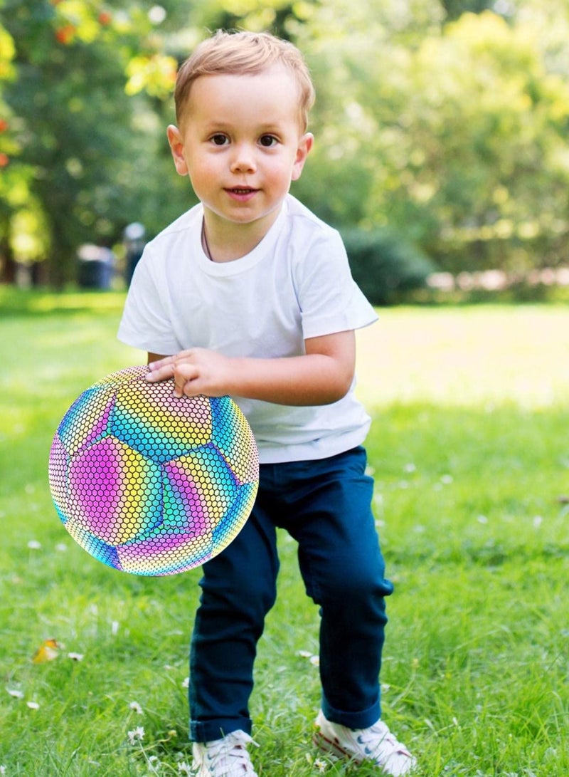 Reflective Soccer Ball, Holographic Light-Emitting Soccer Ball Flashing Reflective Dark Toys Football for Night Games and Training Glowing Ball Lightweight Toy Gift for Boys, Children, and Men