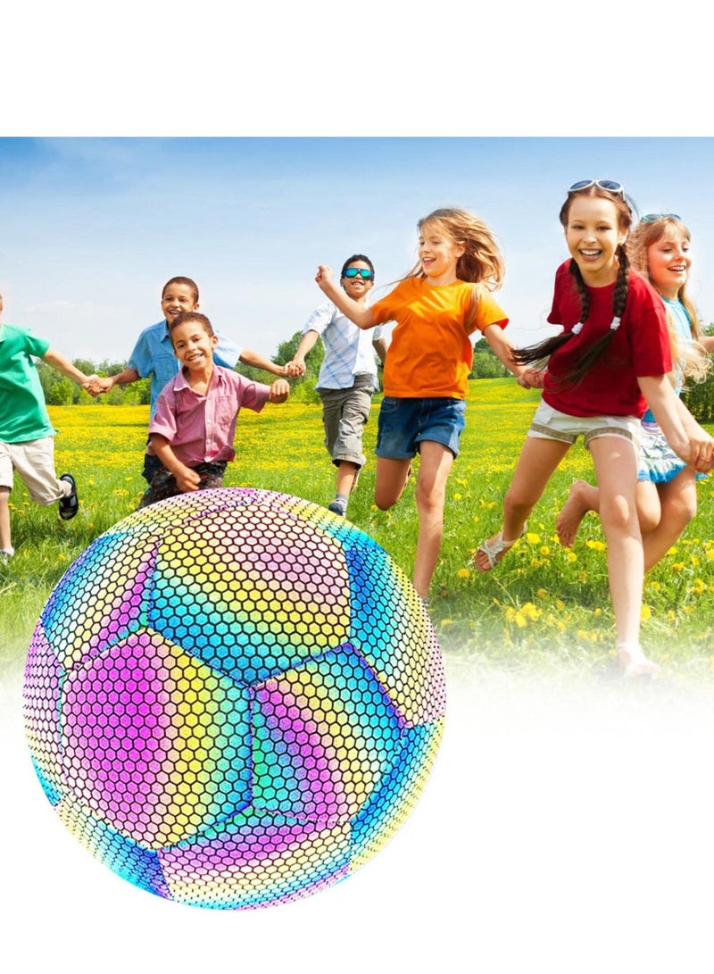 Reflective Soccer Ball, Holographic Light-Emitting Soccer Ball Flashing Reflective Dark Toys Football for Night Games and Training Glowing Ball Lightweight Toy Gift for Boys, Children, and Men