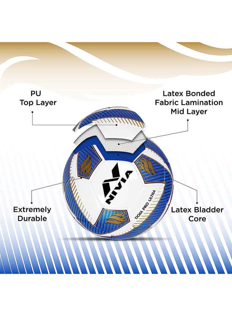 DOM04 Pro Ultra PU Football | Size 5 | Machine Stitched | 32 Panel | PU Micro Fiber top Layer | Soccer Ball | Latex Bladder Core