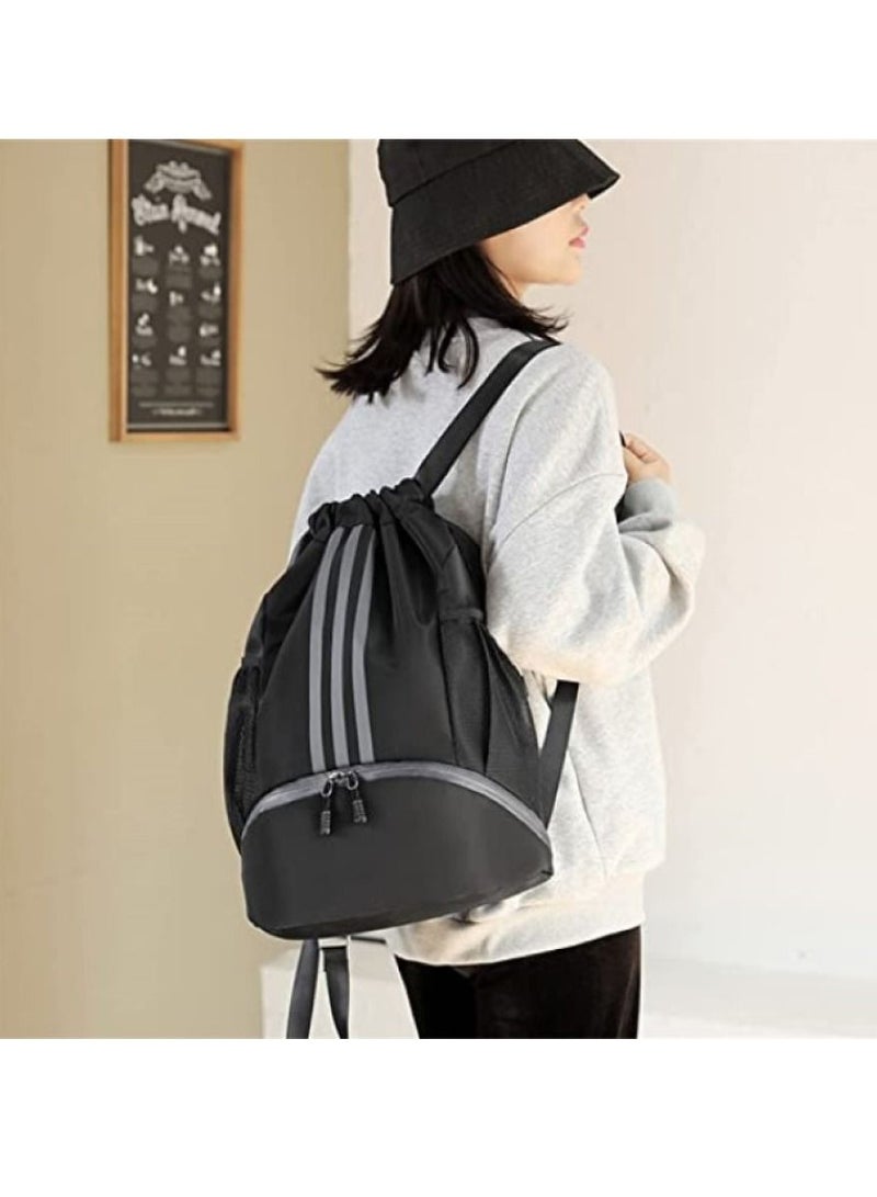 Drawstring Backpack Bag Gym Sack String Men Women, Basketball Bundle Pocket Student School Football Storage Large Capacity Fitness