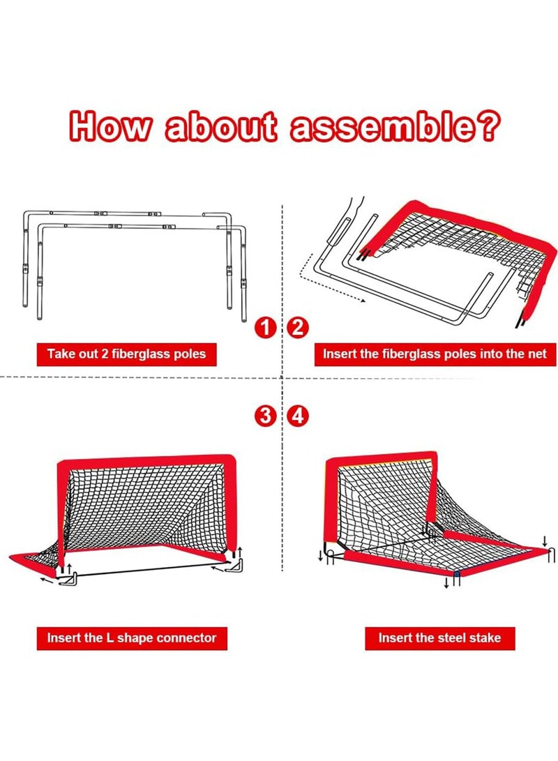Portable Soccer Goal Foldable Pop Up Training Soccer Goals Net Set with Carry Bag for Outdoor & Backyard Kids Practice Football Goals Ideal Games Soccer Goals Net for Toddler Youth Adults (2 Set)