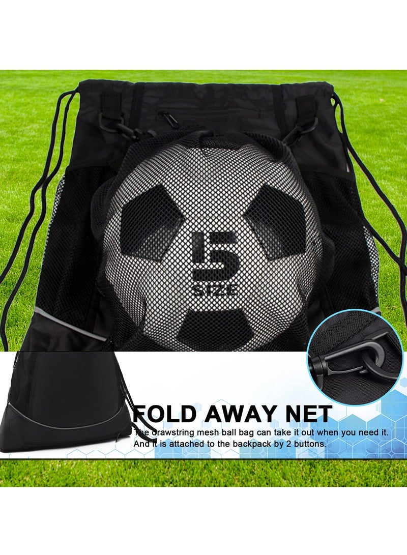 Drawstring Football Bag Soccer Backpack with Detachable Mesh Waterproof Draw String Back Sack Zip Pocket