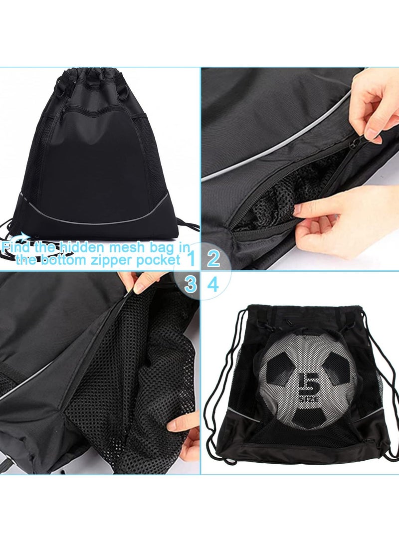 Drawstring Football Bag Soccer Backpack with Detachable Mesh Waterproof Draw String Back Sack Zip Pocket