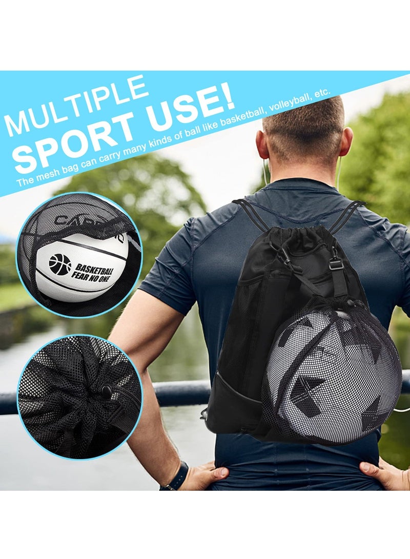 Drawstring Football Bag Soccer Backpack with Detachable Mesh Waterproof Draw String Back Sack Zip Pocket