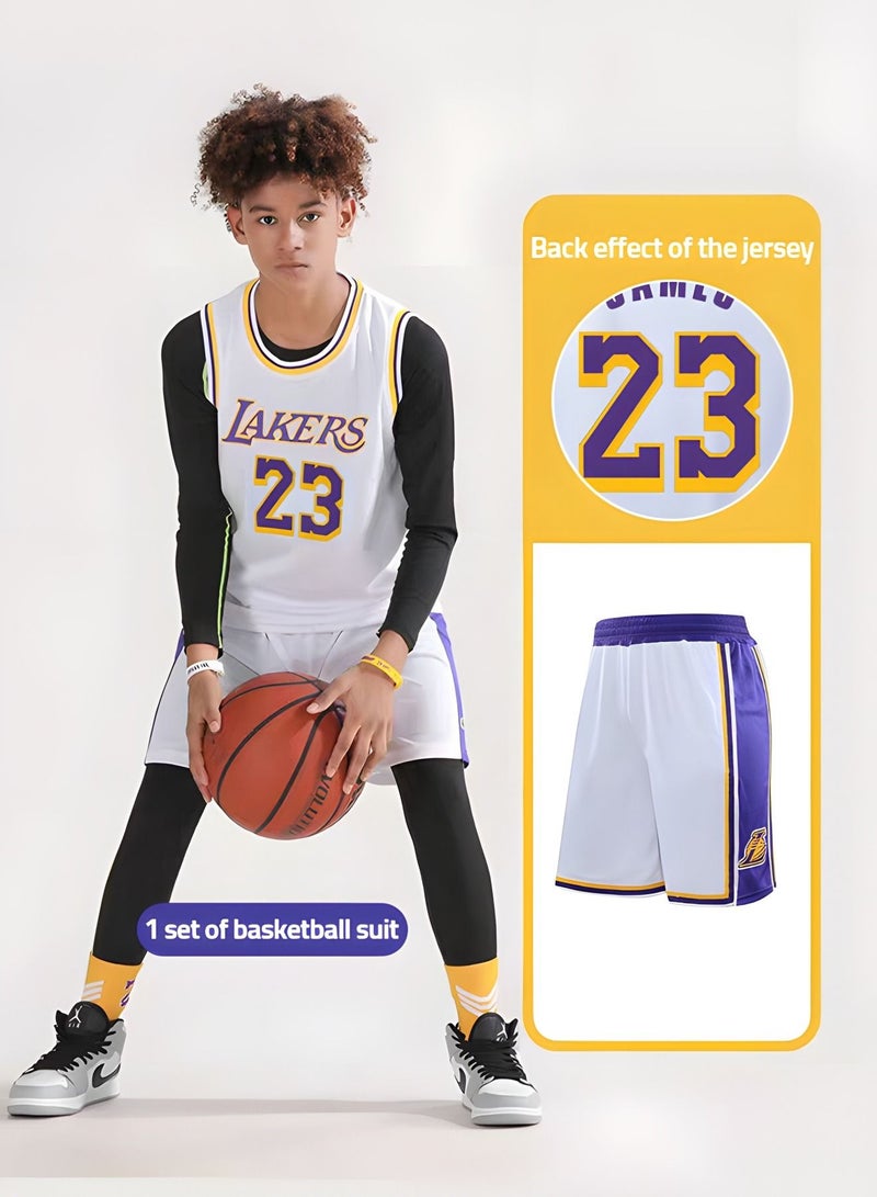 James Jersey 23# Basketball T Shirt and Shorts,Basketball Jersey for Adults,Basketball Suits,BasketballJersey Set(White,3XL)