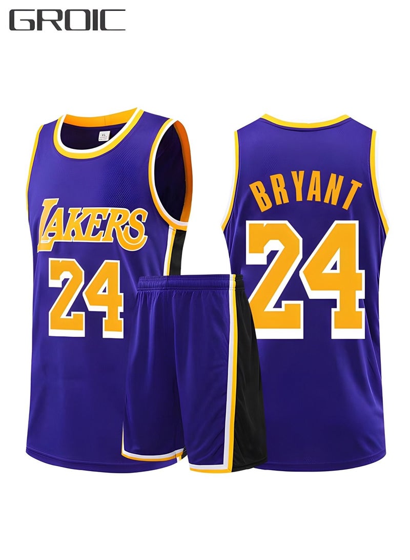 Kobe Bryant Jersey 24# Basketball T Shirt and Shorts,Basketball Jersey for Adults,Basketball Suits,BasketballJersey Set(Purple,3XL)