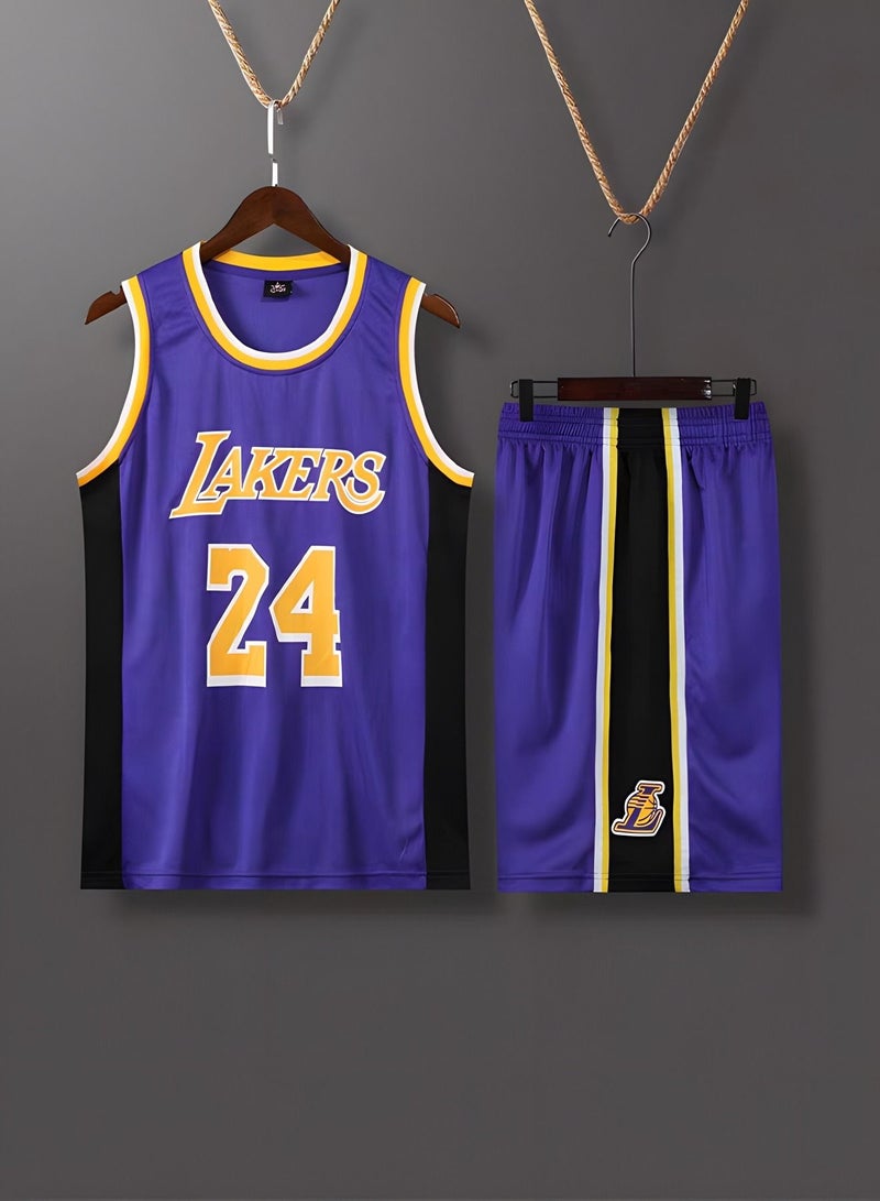 Kobe Bryant Jersey 24# Basketball T Shirt and Shorts,Basketball Jersey for Adults,Basketball Suits,BasketballJersey Set(Purple,3XL)