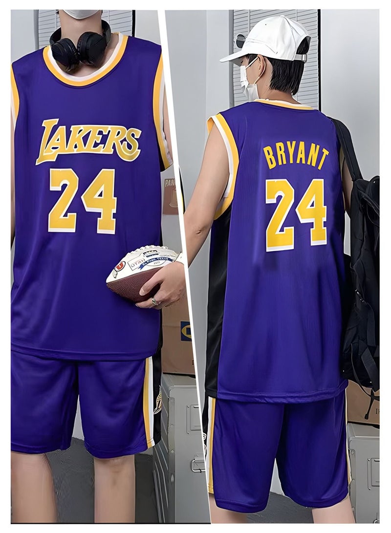 Kobe Bryant Jersey 24# Basketball T Shirt and Shorts,Basketball Jersey for Adults,Basketball Suits,BasketballJersey Set(Purple,3XL)