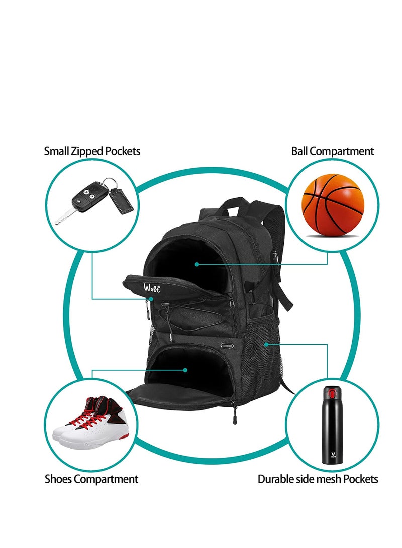 Basketball Backpack Large Sports Bag with Separate Ball holder & Shoes compartment, Best for Basketball, Soccer, Volleyball, Swim, Gym, Travel