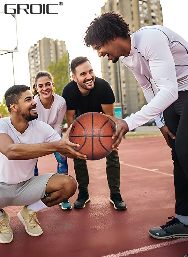 Basketball Official Regulation Size 7 (29.5''), Indoor/ Outdoor Court Training Basketballs Ball Games, Leather Basketball, with Pump, and Ball Needle