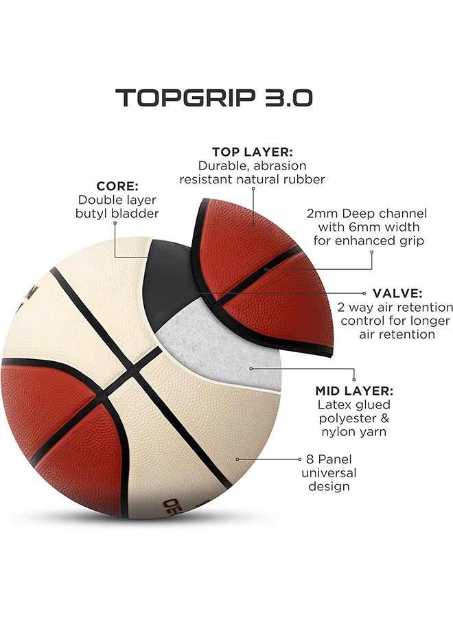 Top Grip 3.0 Basketball | Size : 7 | Material	: Rubber | 8 Panel | Outdoor Play | Wooden Flooring & Indoor Synthetic Surface