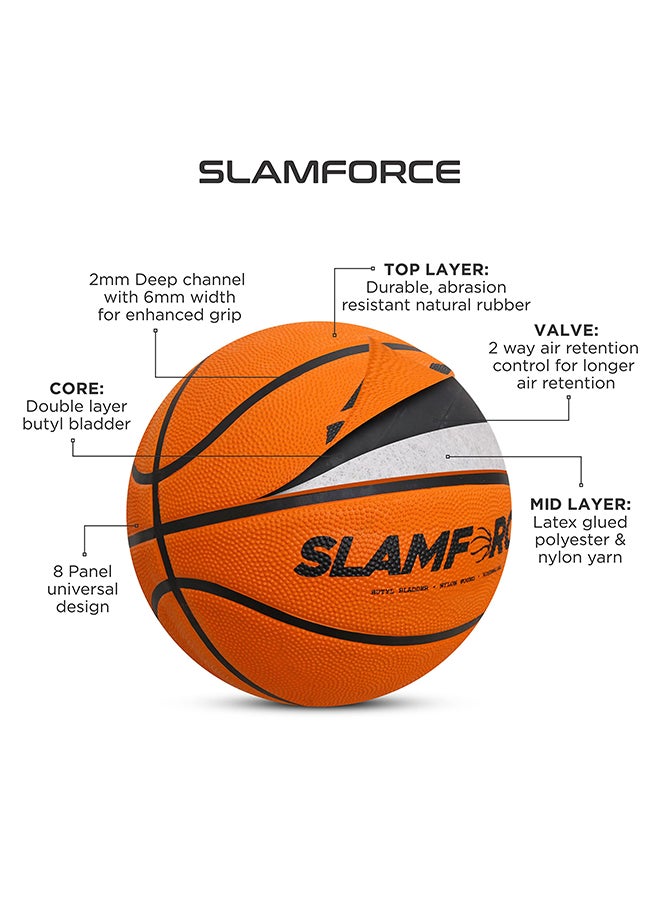 Slamforce Basketball | Rubberized Moulded | 8 Panel | Suitable for Hard Surface | Training Basketball | For Men & Women | Size - 7