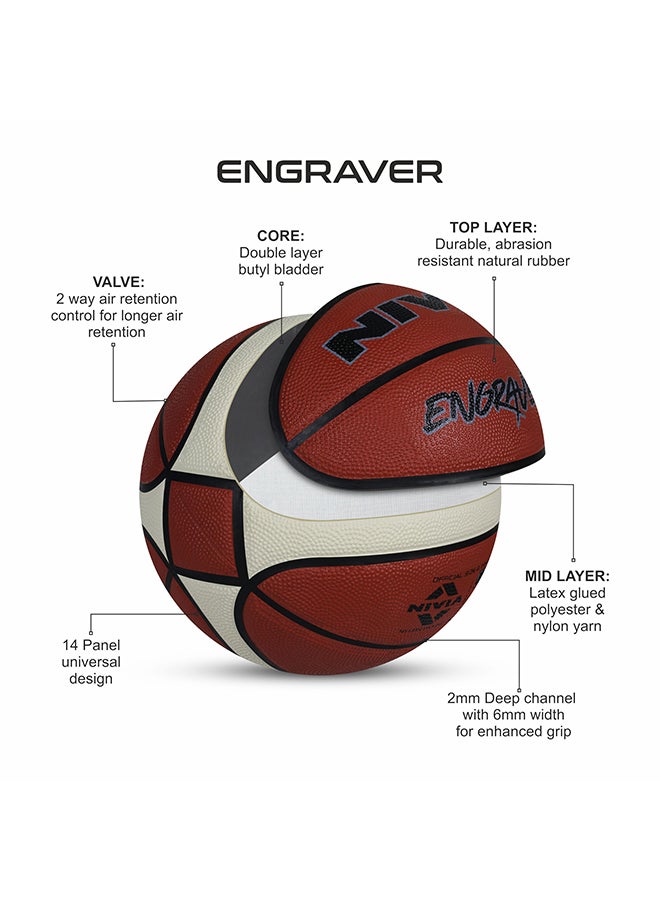 Engraver Basketball | Size: 7 | Ideal for : Training/Match | 14 Panel | Waterproof | Material : Rubber