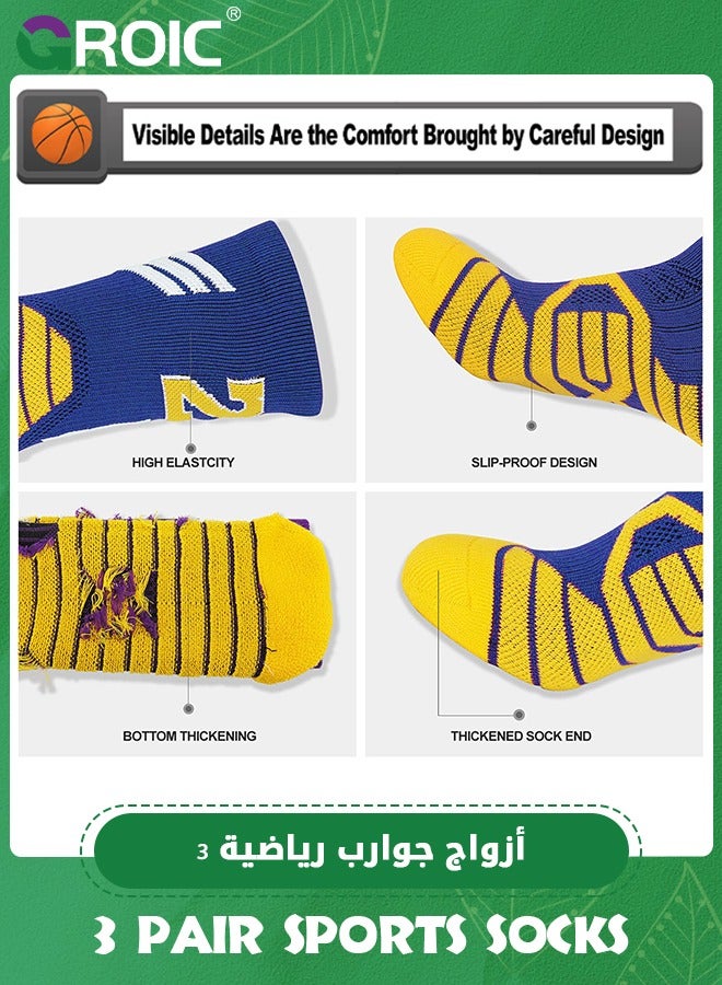 3 Pair Elite Basketball Socks, Athletic Socks with 3D Ankle Protection, Football Socks & Running Socks, Compression Cushion Sport Socks Unisex