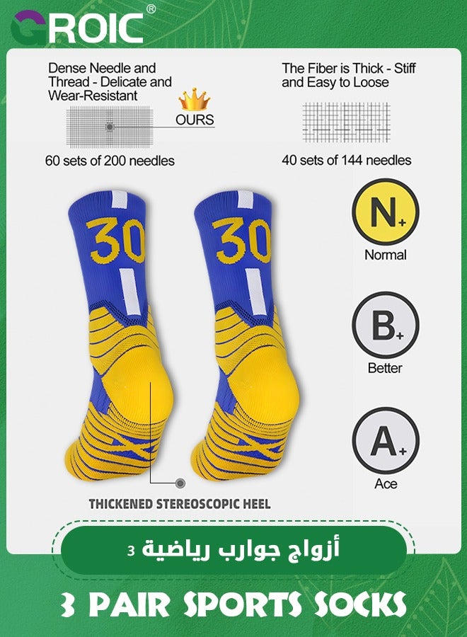 3 Pair Elite Basketball Socks, Athletic Socks with 3D Ankle Protection, Football Socks & Running Socks, Compression Cushion Sport Socks Unisex