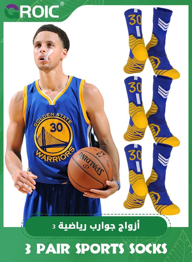 3 Pair Elite Basketball Socks, Athletic Socks with 3D Ankle Protection, Football Socks & Running Socks, Compression Cushion Sport Socks Unisex