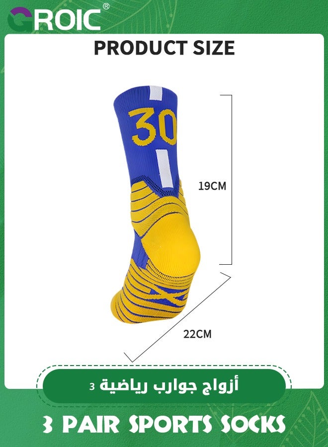 3 Pair Elite Basketball Socks, Athletic Socks with 3D Ankle Protection, Football Socks & Running Socks, Compression Cushion Sport Socks Unisex