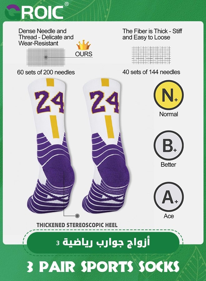 3 Pair Elite Basketball Socks, Athletic Socks with 3D Ankle Protection, Football Socks & Running Socks, Compression Cushion Sport Socks Unisex