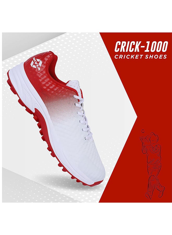 Crick 1000 Cricket Shoes (Aster White/Red, 10 UK / 11 US / 44 EU) | For Men and Boys | Rubber Outsole | Lightweight & Highly Durable