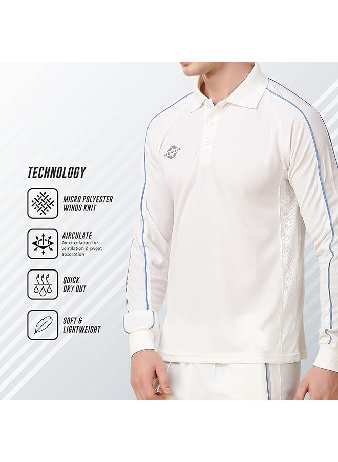 Eden Full Sleeve Cricket Jersey for Men | Micro Polyster T-shirt | Cricket Kit | Cricket T-shirt for Men | White Jersey | Size: 2XL