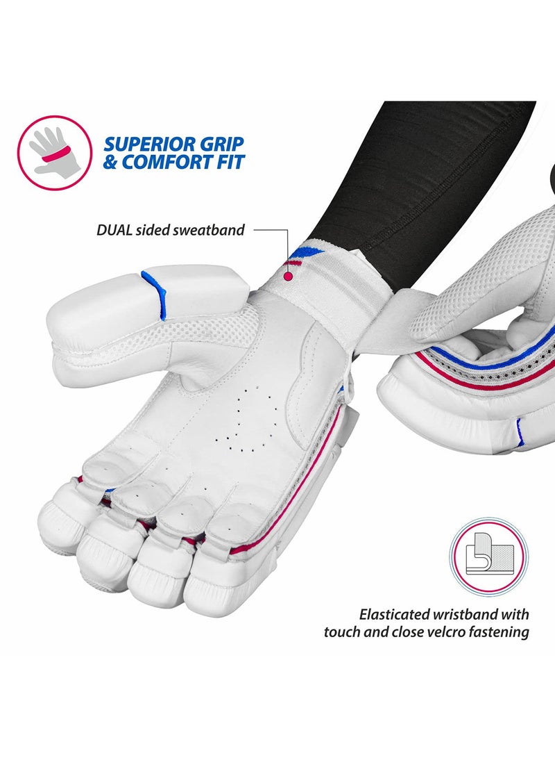 Intense Frost Leather Cricket Batting Gloves, Mens Right (Black White)