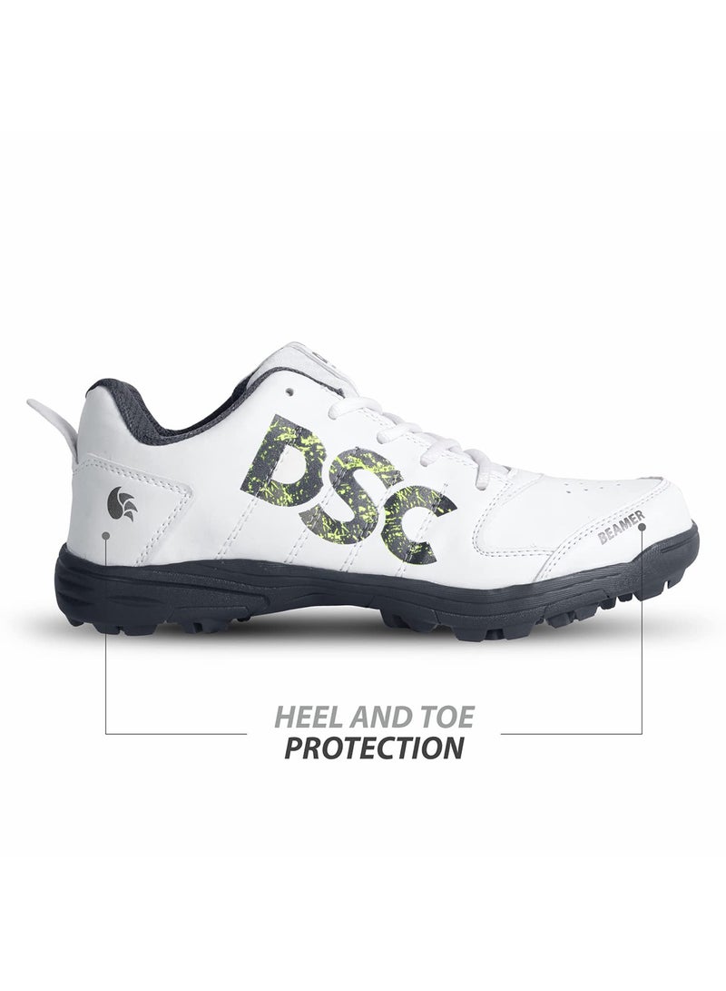 DSC Beamer Cricket Shoes | Grey/White | For Boys and Men | Light Weight | Durable | 8 UK, 9 US, 42 EU