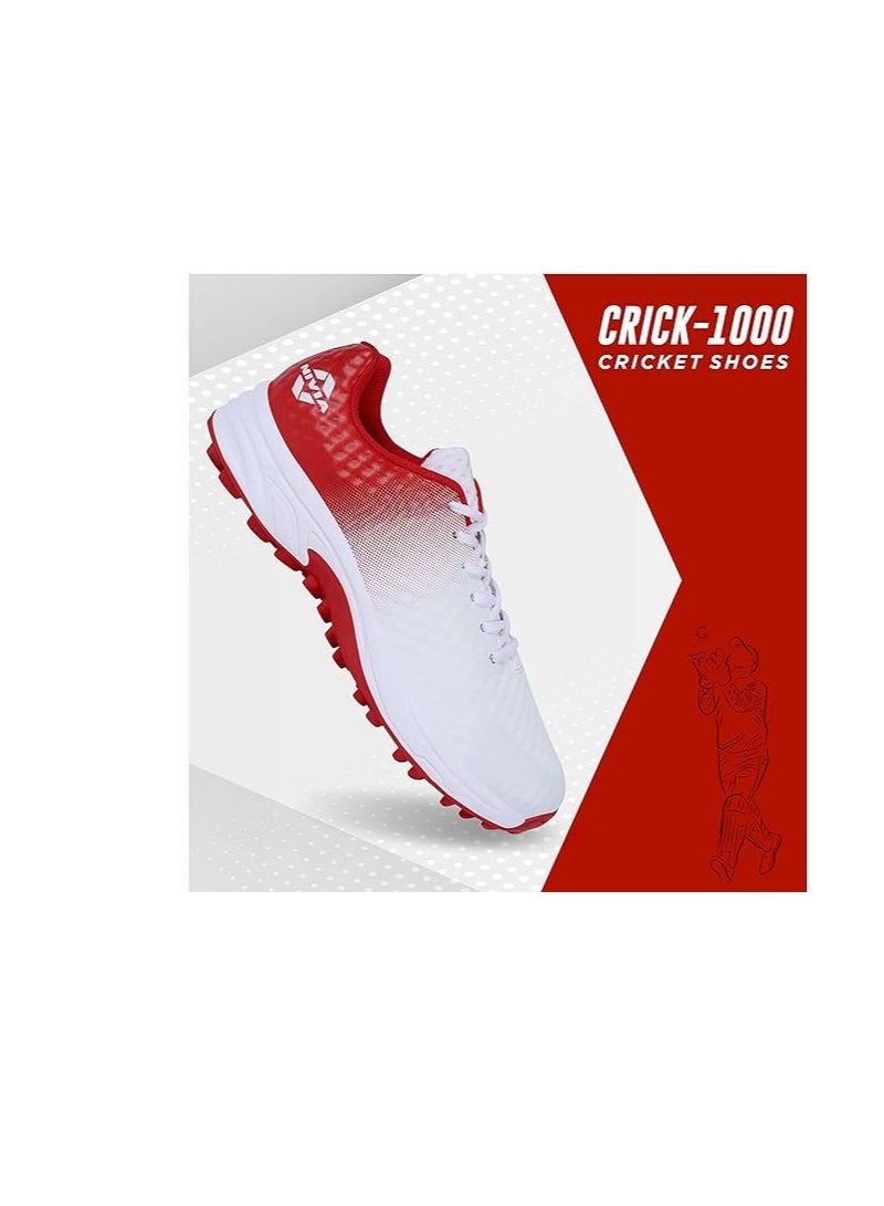 Nivia Crick 1000 Cricket Shoes (Aster White/Red, 8 UK / 9 US / 42 EU) | For Men and Boys | Rubber Outsole | Lightweight & Highly Durable