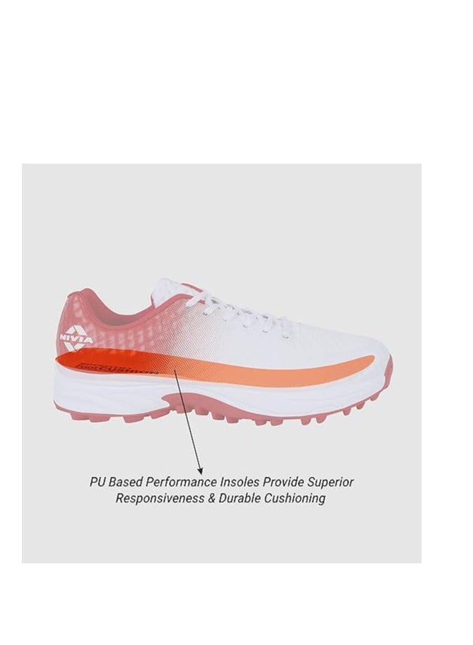 Nivia Crick 1000 Cricket Shoes (Aster White/Red, 8 UK / 9 US / 42 EU) | For Men and Boys | Rubber Outsole | Lightweight & Highly Durable