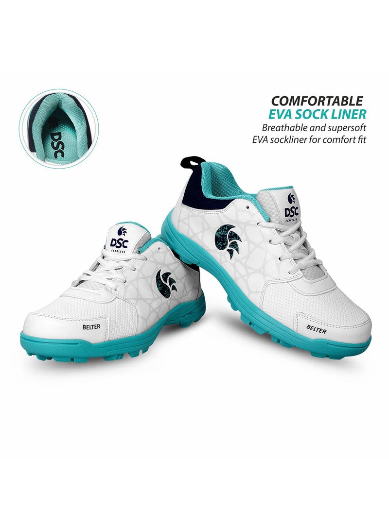 Belter Cricket Shoes for Men & Boys | Size: 1 UK/ 2 US/ 35 EU | Color: Sea Green & White | Material: Mesh | Super Lightweight & Comfortable Cricket Shoes | Superior Grip