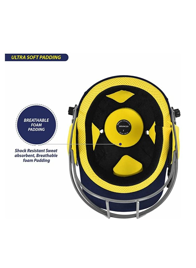 Bouncer Cricket Helmet | Size: Extra Small | For Men & Boys | Steel Grill | Adjustable Back Support Strap | Removable and washable sweatband | Lightweight