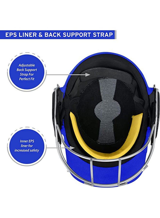 SCUD Cricket Helmet | Royal Blue | Size: Large | For Men & Boys | Fixed Spring Steel Grill | Adjustable Back Support Strap | Removable and washable sweatband | Lightweight