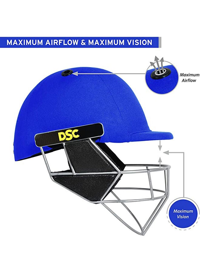 SCUD Cricket Helmet | Royal Blue | Size: Large | For Men & Boys | Fixed Spring Steel Grill | Adjustable Back Support Strap | Removable and washable sweatband | Lightweight