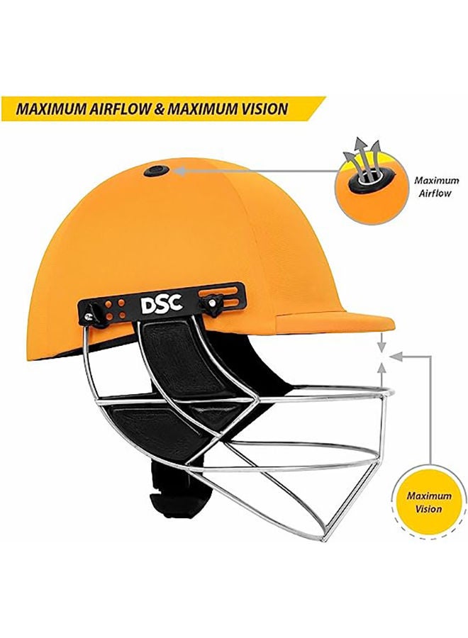 Defender Cricket Helmet | Yellow | Size: Extra Large | For Men & Boys | Adjustable Steel Grill | Back Support Strap | Lightweight