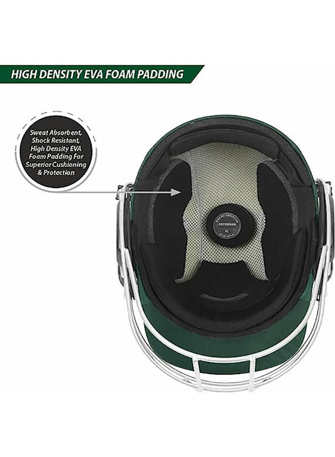 Defender Cricket Helmet | Green | Size: Medium | For Men & Boys | Adjustable Steel Grill | Back Support Strap | Lightweight