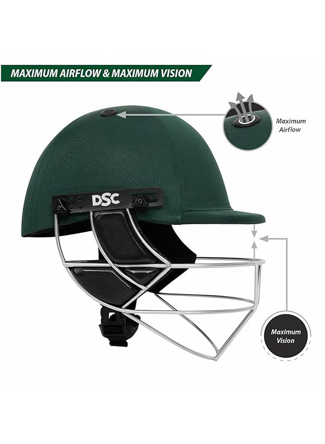 Defender Cricket Helmet | Green | Size: Large | For Men & Boys | Adjustable Steel Grill | Back Support Strap | Lightweight