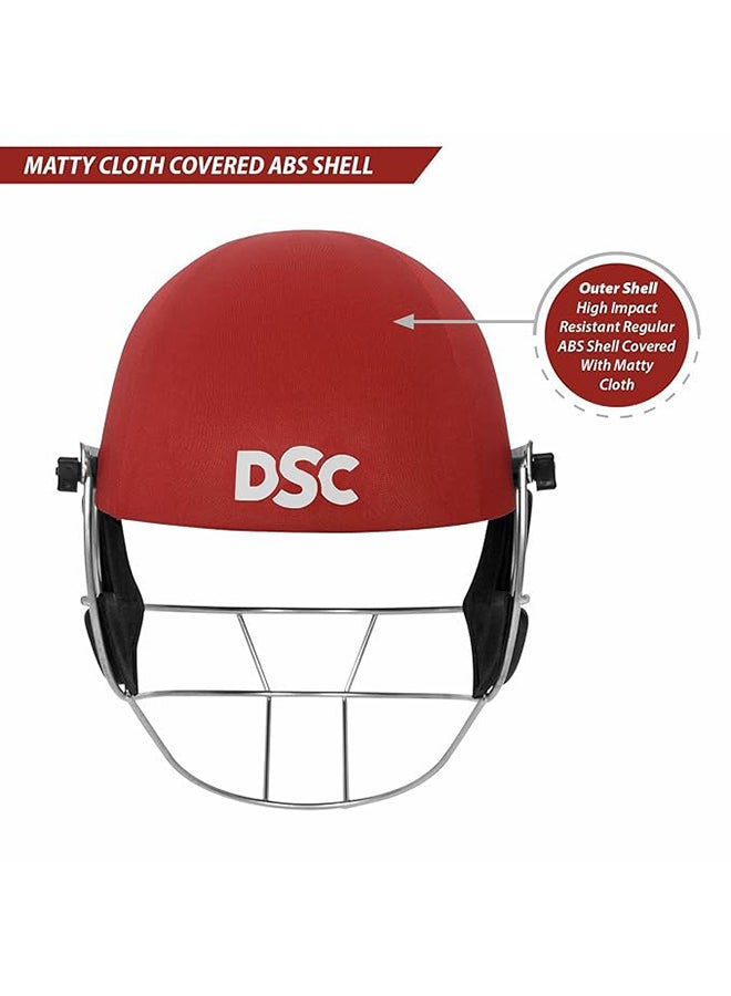 Defender Cricket Helmet | Red | Size: Medium | For Men & Boys | Adjustable Steel Grill | Back Support Strap | Lightweight