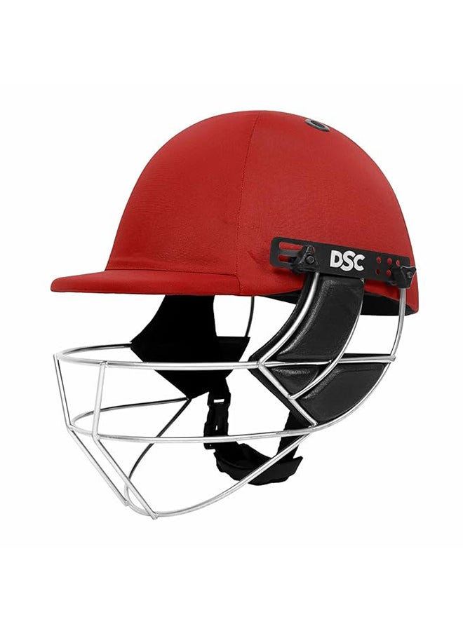 Defender Cricket Helmet | Red | Size: Medium | For Men & Boys | Adjustable Steel Grill | Back Support Strap | Lightweight