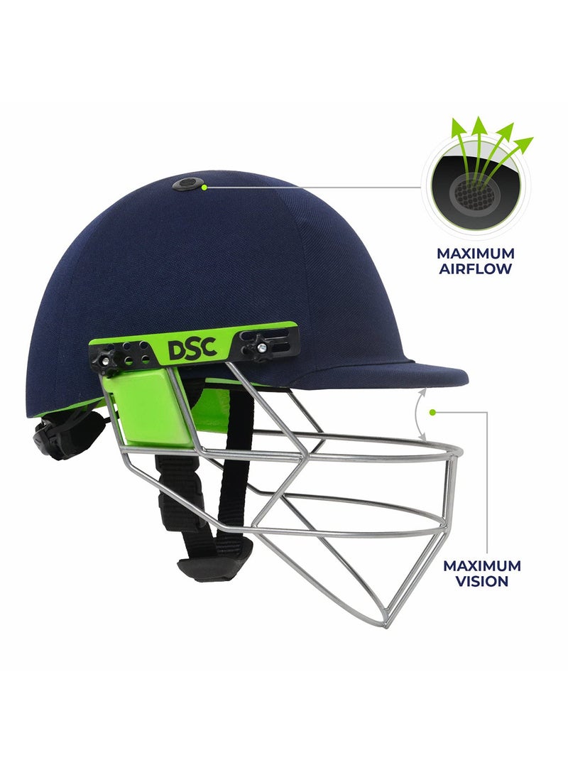 EDGE PRO Cricket Helmet | Color: Navy Blue | Size-Medium | For Men & Boys | Material: ABS | Adjustable Steel Grill | Head Fit Adjuster | Light Weight | Neck Guard | Lightweight | Adjustable Strap