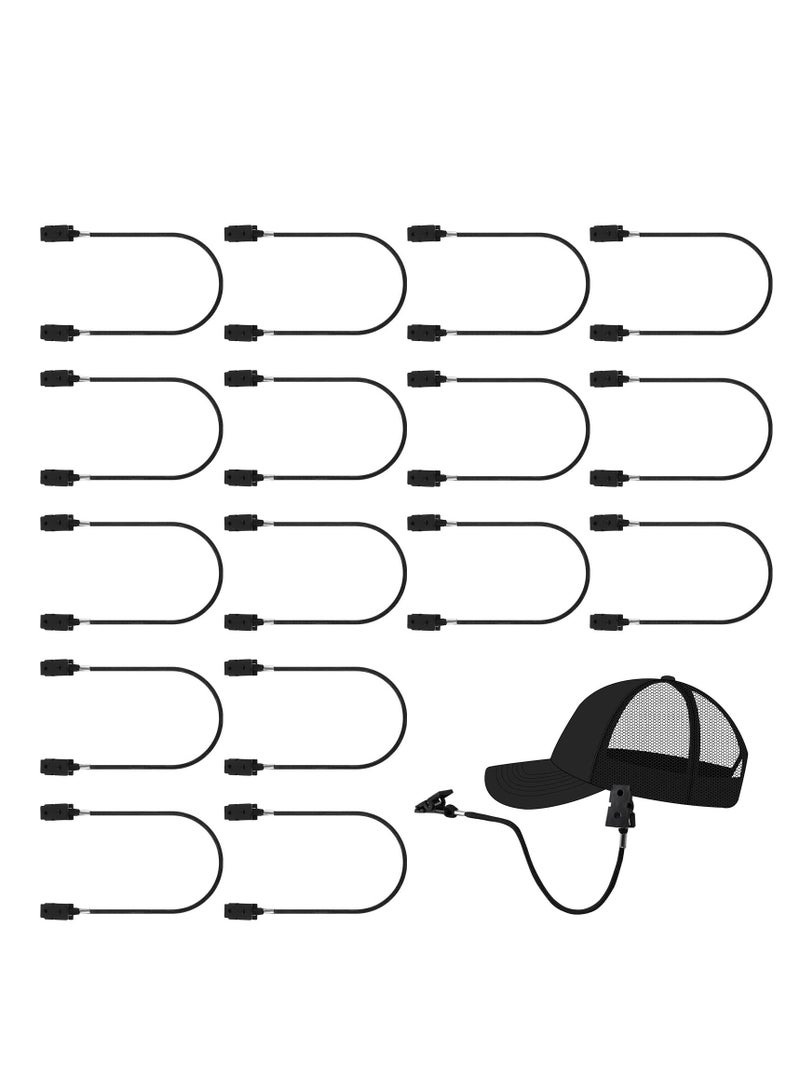 Summer Hat Clip, 16 Pcs Windy Hat Strap Clips, Adjustable Hat Keeper Clip, Anti-Lost Strap with Cord Locks for Sports, Cap Retainers for Men Boating Rides Fishing Travel (Black)