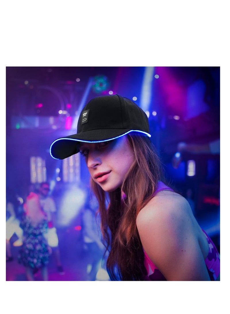 Led Hat Light Up Baseball Cap with 11 Flashing Modes Glow Rave Party Hat for Festival Hip-hop Club (Black)